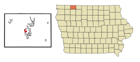 Dickinson County Iowa Incorporated and Unincorporated areas Wahpeton Highlighted.svg
