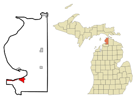 Emmet County Michigan Incorporated and Unincorporated areas Petoskey Highlighted.svg