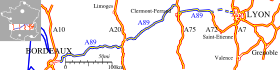 Carte de l’autoroute A 89