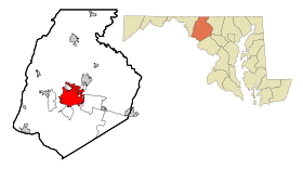 Frederick County Maryland Incorporated and Unincorporated areas Frederick Highlighted.svg