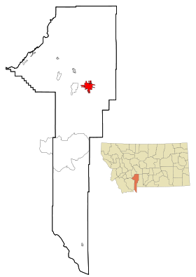 Gallatin County Montana Incorporated and Unincorporated areas Bozeman Highlighted.svg