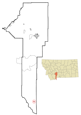 Gallatin County Montana Incorporated and Unincorporated areas West Yellowstone Highlighted.svg
