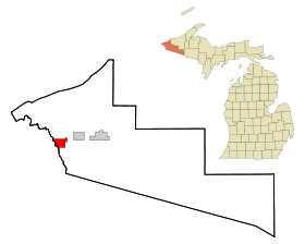 Gogebic County Michigan Incorporated and Unincorporated areas Ironwood Highlighted.svg