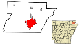 Greene County Arkansas Incorporated and Unincorporated areas Paragould Highlighted.svg