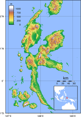 Carte topographique d'Halmahera et des îles voisines.