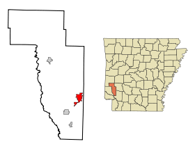 Howard County Arkansas Incorporated and Unincorporated areas Nashville Highlighted.svg