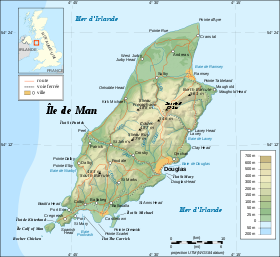 Carte de l'île de Man avec Calf of Man au sud-ouest.