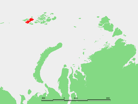 Carte de l'archipel François-Joseph et en rouge l'Île Prince George.