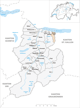 Localisation de Mühlehorn dans le canton de Glaris.
