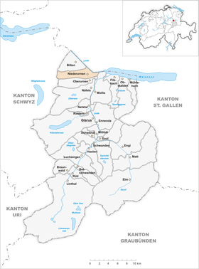 Localisation de Niederurnen dans le canton de Glaris.