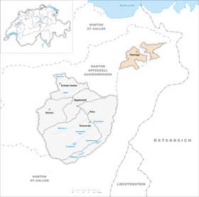 Localisation d'Oberegg dans le canton d'Appenzell Rhodes-Intérieures.