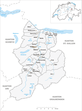 Localisation de Riedern dans le canton de Glaris.