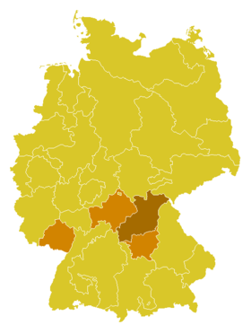 La province ecclésiastique de Bamberg, avec l'archidiocèse de Bamberg en brun foncé.