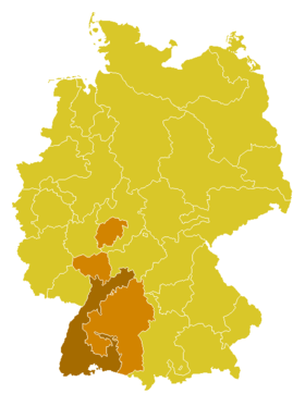 La province ecclésiastique de Fribourg, avec l'archidiocèse de Fribourg en brun foncé.