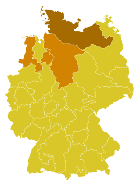 La province ecclésiastique de Hambourg, avec l'archidiocèse de Hambourg en brun foncé.