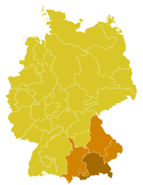 La province ecclésiastique de Munich et Freising, avec l'archidiocèse de Munich et Freising en brun foncé.