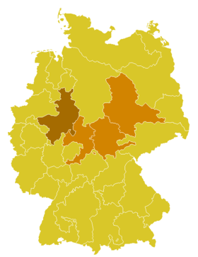 La province ecclésiastique de Paderborn, avec l'archidiocèse de Paderborn en brun foncé.