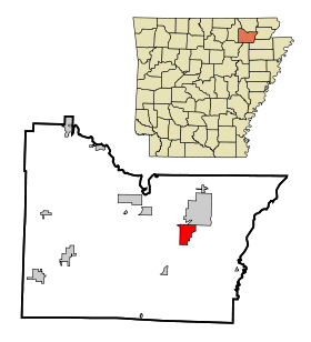 Lawrence County Arkansas Incorporated and Unincorporated areas Hoxie Highlighted.svg