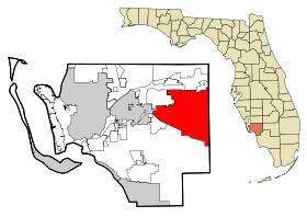 Lee County Florida Incorporated and Unincorporated areas Lehigh Acres Highlighted.svg