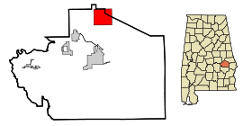 Macon County Alabama Incorporated and Unincorporated areas Notasulga Highlighted.svg