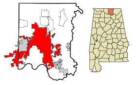 Madison County Alabama Incorporated and Unincorporated areas Huntsville Highlighted.svg