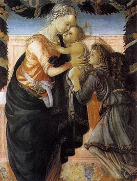 Image illustrative de l'article La Vierge à l'Enfant soutenu par un ange sous une guirlande