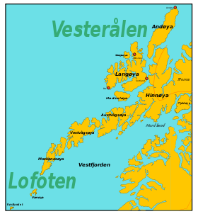 Carte des îles Lofoten et Vesteraalen.