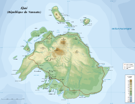 Carte d’Éfaté. Nguna est la plus grande île au nord.