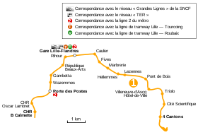 Map of Lille metro line 1.svg
