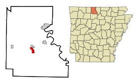 Marion County Arkansas Incorporated and Unincorporated areas Yellville Highlighted.svg
