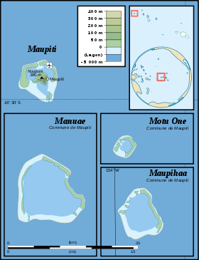 Carte topographique des îles et atolls de la commune de Maupiti dont l'île de Maupiti.