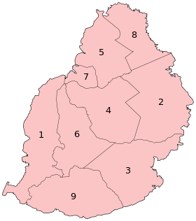 Carte des districts de l'île Maurice.