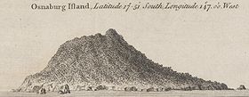 Vue côtière de l'île de Mehetia (Osnaburg)