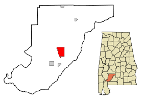 Monroe County Alabama Incorporated and Unincorporated areas Monroeville Highlighted.svg