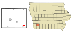 Montgomery County Iowa Incorporated and Unincorporated areas Villisca Highlighted.svg
