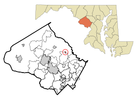 Montgomery County Maryland Incorporated and Unincorporated areas Brookeville Highlighted.svg