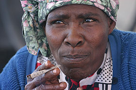 Nama Woman Smoking Kalahari Desert Namibia Luca Galuzzi 2004.JPG