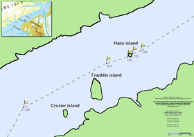 Localisation de l'île Crozier (à gauche) dans le canal Kennedy