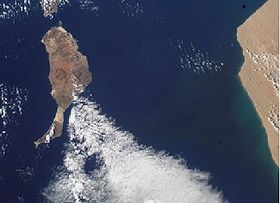 Image satellite de Fuerteventura avec les côtes africaines sur la droite de l'image.