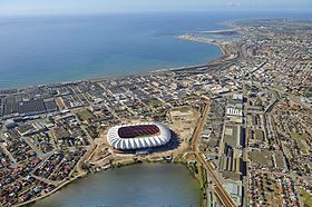 Vue aérienne du site du Nelson Mandela stadium à Port Elizabeth, commune de la métropole Nelson Mandela