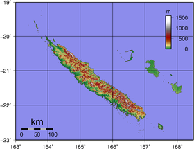 Carte de la Nouvelle-Calédonie avec Grande Terre (à gauche).