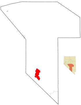 Nye County Nevada Incorporated and Unincorporated areas Beatty Highlighted.svg