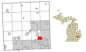 Oakland County Michigan Incorporated and Unincorporated areas Birmingham highlighted.svg