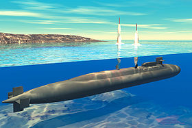 Ohio-class submarine launches Trident ICBMs (artist concept).jpg