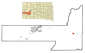 Pennington County South Dakota Incorporated and Unincorporated areas Wall Highlighted.svg