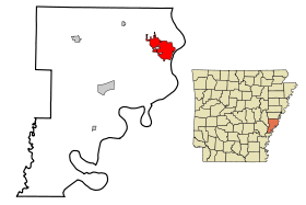 Phillips County Arkansas Incorporated and Unincorporated areas Helena-West Helena Highlighted.svg