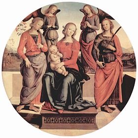 Image illustrative de l'article La Vierge et l'Enfant entourés de deux anges, sainte Rose et sainte Catherine