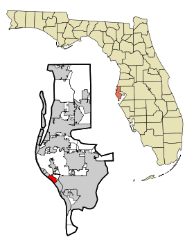 Pinellas County Florida Incorporated and Unincorporated areas Madeira Beach Highlighted.svg