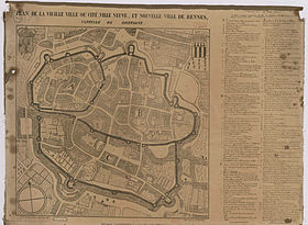 Plan de Rennes en 1663 où apparaît l'abbaye, à l'est du secteur B de la ville.