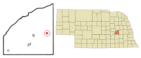 Polk County Nebraska Incorporated and Unincorporated areas Shelby Highlighted.svg